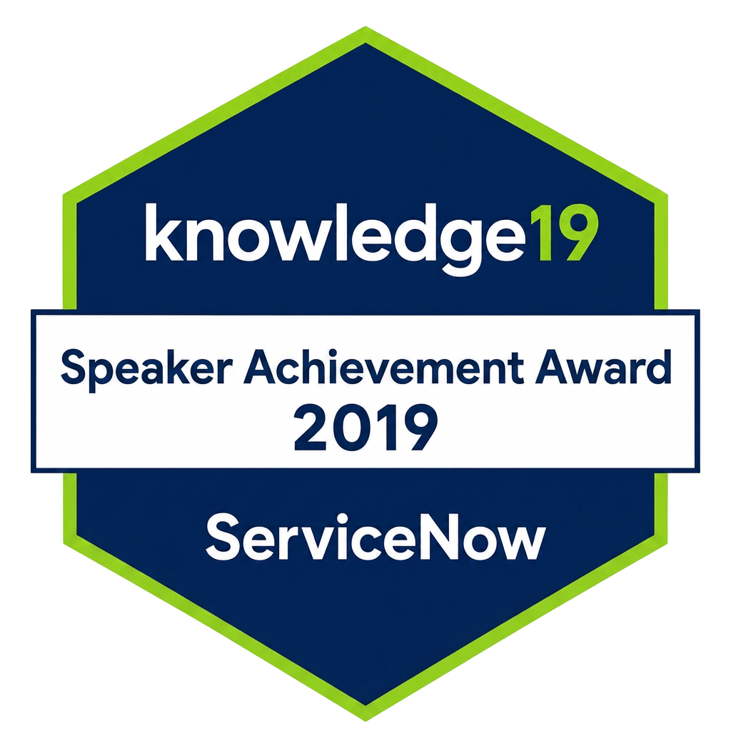 Knowledge19 Speaker Achievement 2019 award badge
